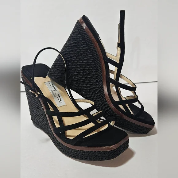 JIMMY CHOO Suede Ariela 110 Wedge Sandals Size 39 - Picture 10 of 10